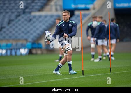 Edimburgo, Scozia, Regno Unito, 1 novembre 2024 - Matt Fagerson, in allenamento per lo Scottish Rugby in vista della partita, Scozia contro Fiji Autumn Series match al Murrayfield Stadium, Edimburgo.- crediti: Thomas Gorman/Alamy News Live Foto Stock