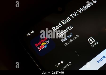 1° novembre 2024, Brasile. In questa immagine, il logo dell'app Red Bull TV viene visualizzato sullo schermo di uno smartphone Foto Stock