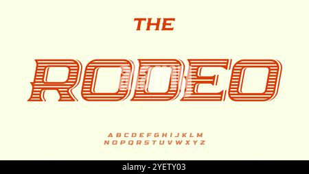 alfabeto western vintage, lettere a strisce in grassetto, caratteri antichi robusti per loghi rodeo, titolo classico del selvaggio West, tipografia americana in stile country Illustrazione Vettoriale