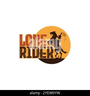 Il logo Lone Rider Cowboy cattura lo spirito del selvaggio West, con un cowboy aspro che evoca coraggio e indipendenza. Un simbolo di coraggio di frontiera Illustrazione Vettoriale