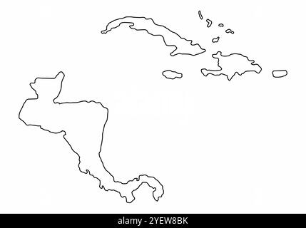 Mappa di contorno dell'America centrale isolata su sfondo bianco Illustrazione Vettoriale