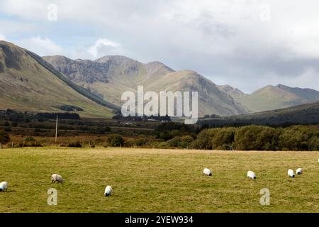 montagne maumturk alla fine della valle glaciale della valle del maam nel paese di joyce, contea di galway, repubblica d'irlanda Foto Stock