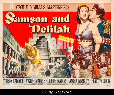 Capolavoro di Cecil B. DeMille - Sansone e Delilah (Paramount, 1949). Poster con mezzo foglio - Hedy Lamarr, Victor Mature, Angela Lansbury Foto Stock