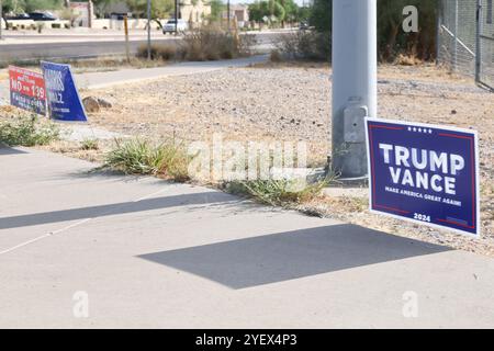 I segnali politici per le elezioni generali del 5 novembre possono essere visti lungo una strada trafficata a Mesa, Arizona. Foto Stock