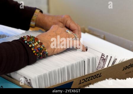 Mount Pleasant, Wisconsin, Stati Uniti. 1 novembre 2024. 9926 schede elettorali di persona e per posta in astensione sono state girate nel villaggio di Mount Pleasant, Wisconsin, a partire da mezzogiorno di venerdì 1 novembre 2024. (Credit Image: © Mark Hertzberg/ZUMA Press Wire) SOLO PER USO EDITORIALE! Non per USO commerciale! Crediti: ZUMA Press, Inc./Alamy Live News Foto Stock