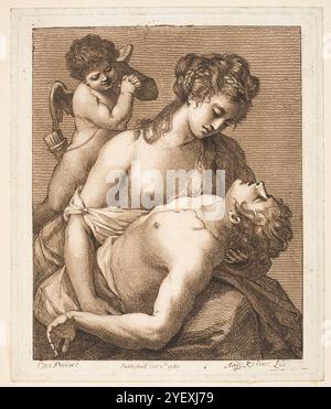 Venere e Cupido piangono la morte Adone 1770 (pubblicato nel 1780) Angelica Kauffman (svizzero, 1741-1807) dopo un dipinto di Annibale Carracci (italiano, 1560-1609) Foto Stock