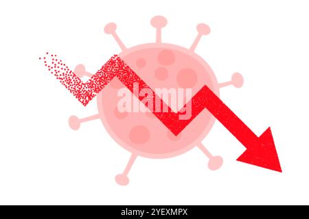freccia di caduta dovuta al disegno di sfondo del coronavirus Illustrazione Vettoriale