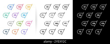 impostare da uno a dodici numeri di punto elenco a forma di linea Illustrazione Vettoriale