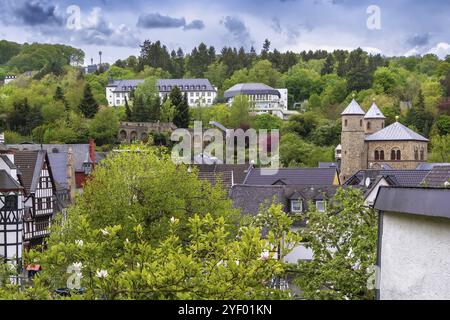 Veduta di Bad Munstereifel dalla collina, Germania, Europa Foto Stock