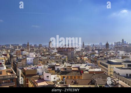 Vista del centro storico di Valencia da Quart Towers, Spagna, Europa Foto Stock