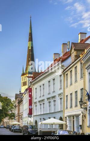 Strada con case storiche nel centro storico di Tallinn, Estonia, Europa Foto Stock