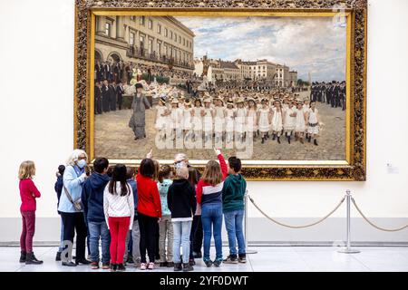 Museo royaux des Beaux-Arts de Belgique, Musei reali di Belle Arti del Belgio, Bruxelles, Scuola di Bruxelles bambini che guardano la pittura. Foto Stock