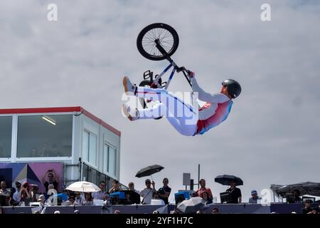 Anthony Jeanjean (fra) partecipa alla finale Cycling BMX Freestyle Men's Park Foto Stock