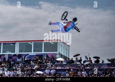 Anthony Jeanjean (fra) partecipa alla finale Cycling BMX Freestyle Men's Park Foto Stock