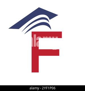 Logo Letter F Education con cappello per laureati. Cappello didattico Symbol Vector Illustrazione Vettoriale