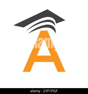 Lettera A concetto di logo Education con cappello per laureati. Cappello didattico Symbol Vector Illustrazione Vettoriale