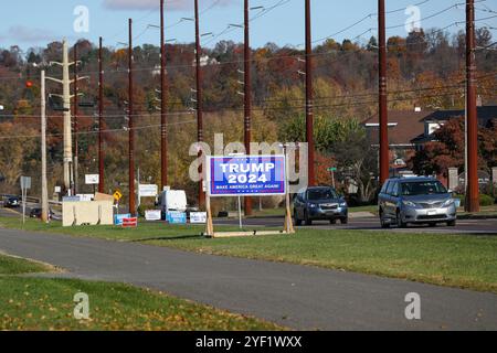 Sunbury, Stati Uniti. 2 novembre 2024. I cartelli della campagna elettorale sono visibili lungo una strada a Sunbury, Pennsylvania, il 2 novembre 2024. (Foto di Paul Weaver/Sipa USA) credito: SIPA USA/Alamy Live News Foto Stock