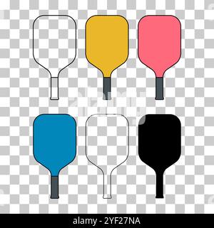 Set di Pickleball racket sport, icona indoor paddle, web flat symbol vector . Illustrazione Vettoriale