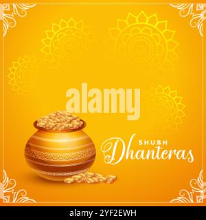 happy dhanteras carta oro decorativo sfondo design Illustrazione Vettoriale