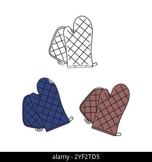 Guanto da forno. Portacialde protettivo dello chef. Guanto per cucinare il cibo. Accessori per la cucina. Disegno a mano, illustrazione vettoriale Doodle. Illustrazione Vettoriale