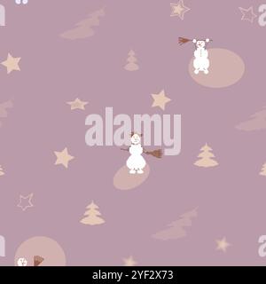 Motivo di pixel natalizi con pupazzi di neve e abeti Illustrazione Vettoriale