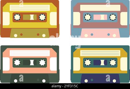 Set di cassette colorate illustrate isolate su bianco Illustrazione Vettoriale