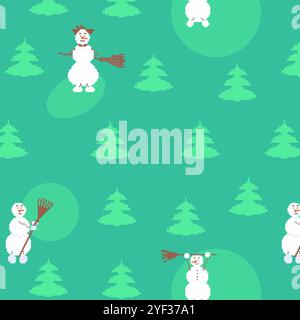 Motivo di pixel natalizi con pupazzi di neve e abeti Illustrazione Vettoriale