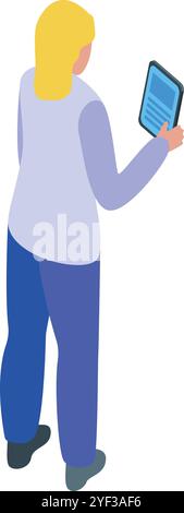 Medico donna che usa un tablet, consulta le cartelle cliniche dei pazienti in vista isometrica Illustrazione Vettoriale