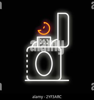 Accendino bianco al neon con tappo aperto su sfondo nero, ideale per i temi del bar o del nightclub Illustrazione Vettoriale