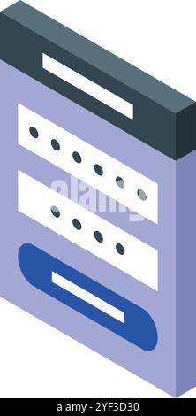 Modulo di accesso sullo schermo dello smartphone con password e pulsante in vista isometrica Illustrazione Vettoriale