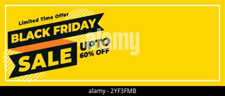 Banner di vendita del Black friday con dettagli dell'offerta per un periodo di tempo limitato Illustrazione Vettoriale