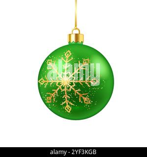 Bauble verde brillante con illustrazione vettoriale fiocco di neve Illustrazione Vettoriale
