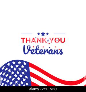 Grazie Veterans Typography with USA United States Flag with Stars for Celebration Veteran Holiday in novembre vettore isolato su bianco Illustrazione Vettoriale