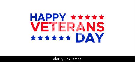Happy Veterans Day Typography Text with Stars for Celebration veterani eroi vacanza negli Stati Uniti d'America per onorare tutti coloro che hanno servito. vettore Illustrazione Vettoriale