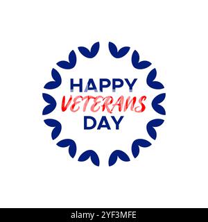 Testo con cornice a foglie circolari per la celebrazione delle festività degli eroi veterani degli Stati Uniti d'America del mese di novembre. isolato su bianco Illustrazione Vettoriale