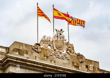 L'Estelada, la bandiera della Spagna, la bandiera di Barcellona Foto Stock