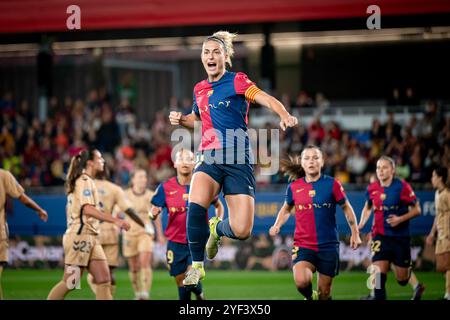 Barcellona, Spagna. 2 novembre 2024. Alexia Putellas (FC Barcelona) celebra un gol durante la partita di Liga F tra FC Barcelona e SD Eibar all'Estadi Johan Cruyff. Punteggio finale: FC Barcelona 4 -0 SD Eibar. (Foto di Felipe Mondino/SOPA Images/Sipa USA) credito: SIPA USA/Alamy Live News Foto Stock