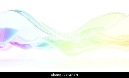 Flusso dell'onda in vetro arcobaleno su rendering 3d bg bianco Foto Stock