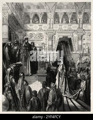 Salomone riceve la regina di Saba. Vecchio Testamento. Illustrazione della bibbia antica di Gustave Dore (1832–1883) Foto Stock