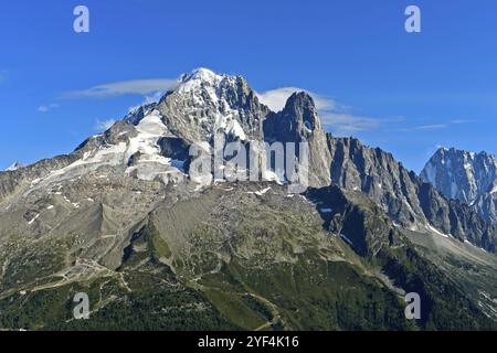 Vette dell'Aiguille verte e dell'Aiguille du Dru, Chamonix, Savoia, Francia, Europa Foto Stock