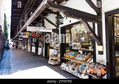 Stenditi sulla via Jatki con boutique e gallerie d'arte in un edificio ricostruito in stile medievale tredicesimo, Wroclaw, Polonia Foto Stock