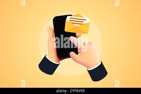 Smartphone portatile con applicazione e-mail. Concetto di servizio postale. Illustrazione vettoriale Illustrazione Vettoriale