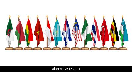 Impostare flag partner BRICS su sfondo bianco. Illustrazione 3D isolata Foto Stock