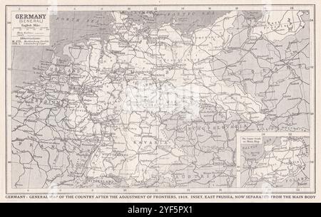 Mappa d'epoca della Germania che mostra l'adeguamento delle frontiere, 1919. Foto Stock