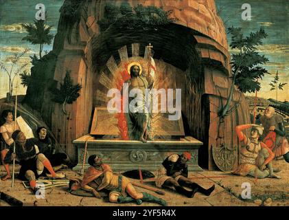 Una grande pala d'altare dipinta da Andrea Mantegna tra il 1457 e il 1459 per l'altare maggiore di San Zeno, Verona (Italia). Fu commissionato da Gregorio Correr, l'abate di quel monastero. - La Resurrezione Foto Stock