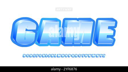 Alfabeto 3D divertente, personaggi vivaci e vivaci, carattere accattivante e brillante con sfumature ghiacciate per titoli divertenti e allegri, logo arcade, tipo di gioco rétro, fantastico Illustrazione Vettoriale