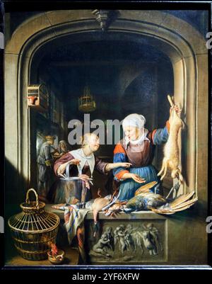 A Poulterer's Shop, circa 1670, Gerrit Dou (1613-1675), The National Gallery, Londra, REGNO UNITO. Foto Stock