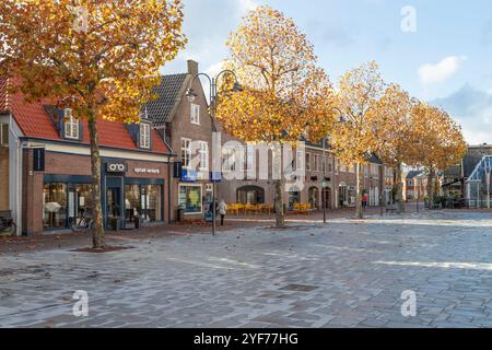 Piazza con negozi nel centro del villaggio rurale di Nijkerk a Gelderland nei Paesi Bassi. Foto Stock