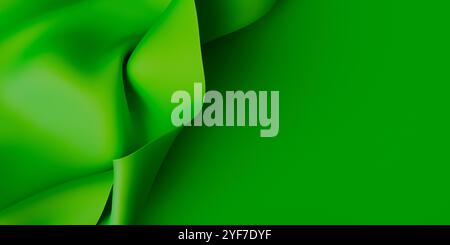 Sfondo a trama rasata di seta verde. Tenda, tendaggi con posto per il testo. Bellissime pieghe morbide sul tessuto. Foto Stock
