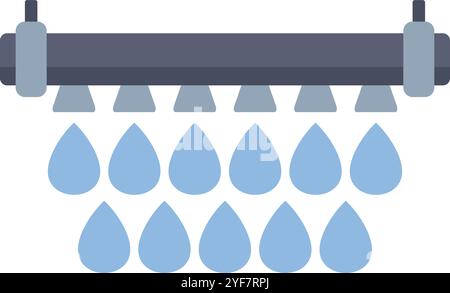 Sistema di irrigazione dell'acqua che spruzza gocce d'acqua, semplice illustrazione del vettore piatto su sfondo bianco Illustrazione Vettoriale